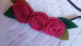 felt flower hairband#flowers#diy#, tutorial #fabric#clip#handmade#leaves#pink
