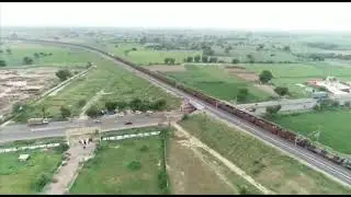 Drone view of first trial run of Heavy Haul train on EDFC&rsquo;s 194 km Bhadan-Khurja section.