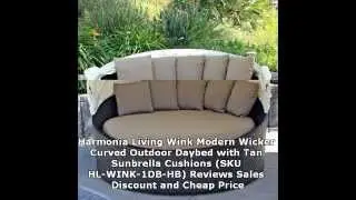 Harmonia Living Wink Modern Wicker Curved Outdoor Daybed with Tan Sunbrella Cushions  ...