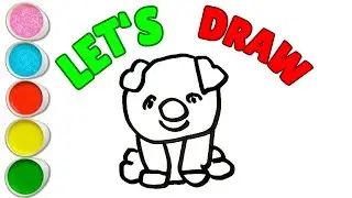 How To Draw A Cute Dog Drawing, Painting & Coloring For Kids and Toddlers_ Child Art 🐋🌈🎨