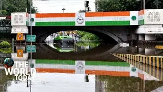 Heavy rains turn road into river&nbsp;in Delhi's Mahipalpur, India