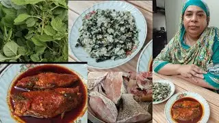 Chawli pata bhaji with coconut chun and Fish greavy Nani style
