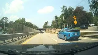 Driving along Route 9 West through Newton, Massachusetts