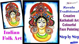 #painting#Druga Mata #Kerala Traditional Kathakali Art, Colourful Indian Folk Painting Step by Step