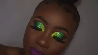 Green Glitter Cut Crease & Purple Lips