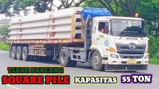 KEREN‼️AKSI 3 TRAILER BAWA SQUARE PILE 55 TON MEMANTAU PANTURA TIMUR (3)