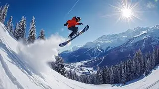 Snowboarding In A Val Thorens Ski Resort - France