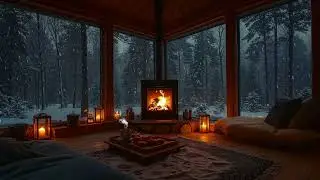 Cozy Winter Jazz Cabin ❄️ Smooth Night Jazz, Fireplace Glow & Snowfall Ambience