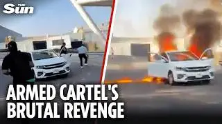 Moment machine gun cartel drag people from cars & set them on fire in El Mencho revenge spree