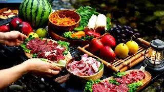 Riverside Dining 🍎🥩 | Apple & Beef Hot Pot by Flowing Water | Relaxing Outdoor Cooking