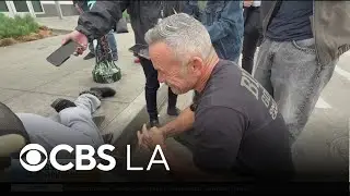 Riverside County Sheriff and gubernatorial candidate, Chad Bianco, tours Skid Row