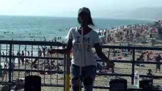 Lona singing at Santa Monica Pier to Madison from Madison Media Radio