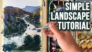 Simple Landscape Painting for Beginners in Watercolor (Easy Drawing)