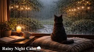 A Cat Watching the Rain by the Window | Cozy Rainy Night Ambience 