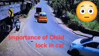 Child falls, car behind brakes just in time. Enable child lock. Don&rsquo;t gamble with life.