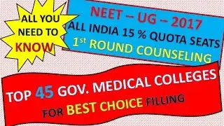 NEET- UG - MBBS/BDS 2017 ( 1st ROUND COUNSELING ); 15 % AI QUOTA; TOP 45 COLLEGES