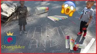 😱 WE DID GRAFFITI ON THE SIDEWALK | CHAMP and ACE