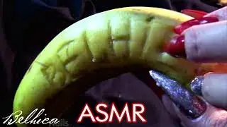 Scratch and destroy the banana and eggplant  Long sharp red nails ASMR | Царапаю ногтями банан АСМР
