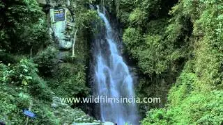Water splashing on rocks at Leimaram Fall