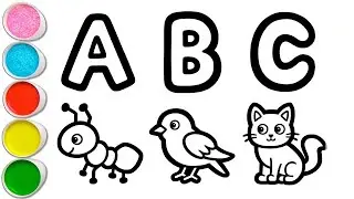 Letters A, B and C with Picture  Drawing, Painting, Colouring for kids, Toddlers, Alphabet Drawing