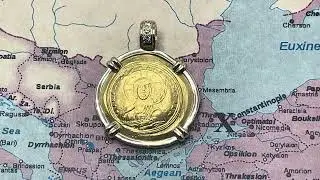 Jesus Christ Eastern Roman Gold Histamenon Nomisma Coin in 18K and Diamonds Pendant