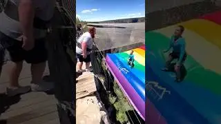Tourist Tries the Rainbow Cliff Airbag 🌈 Fun Outdoor Jump! #cliffactivity  #rdswth #cliffairbag
