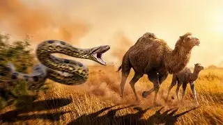 Prehistoric Jungle Survival Chase Camel and Baby vs Giant Anaconda Escape