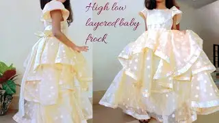 Designer high low layered baby frock cutting & stitching // kid's long frock design