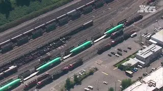 Unused Boeing 737 MAX fuselages languishing on a train