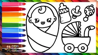 Draw and Color a Baby With Accessories 👶🍼🌈 Drawings for Kids