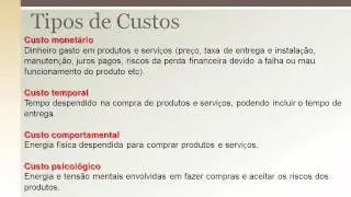 Valor Para o Cliente - Custos, Benef&iacute;cios e Valor Para o Cliente.