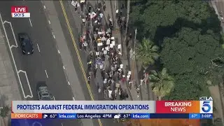 Anti-Trump protesters take to streets of downtown Los Angeles