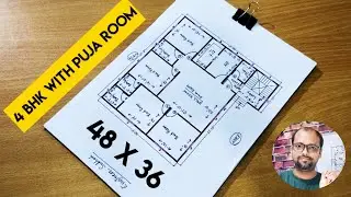 36 x 48 4bhk house plan II 36 x 48 ghar ka naskha with puja room II 4 bhk ghar ka naksha