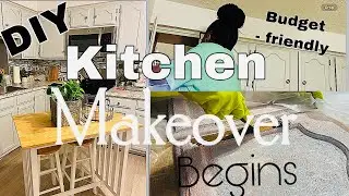 DIY Kitchen Makeover Begins! Stripping Paint + Sanding Cabinet /Part 1     #diy #kitchen #makeover