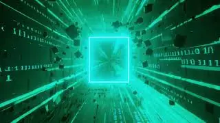 Futuristic Cyan Data Portal Tunnel Binary Code Fragments Seamless Motion Background Video Loop 4K