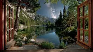 Night Lake Window View Screensaver 4K | Stars, Reflections & Calm Nature Sounds
