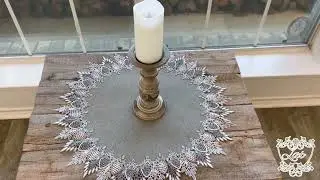 Earth Tone Silver Lace on Silver Fabric Table Topper 24