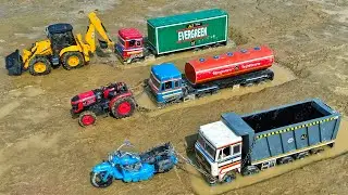 TATA Dumper Petrol Tanker Tipper Muddy Accident Pulling Out Bike Tractor JCB 3DX | Tractor Cartoon
