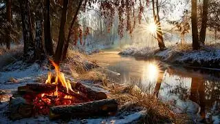 Relaxing Winter to Spring Transition 🌅 Fire by a Quiet Stream