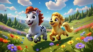Four Playful Ponies Run and Slide | Pony Adventure Song for Kids | Nursery Rhymes and Learning Fun
