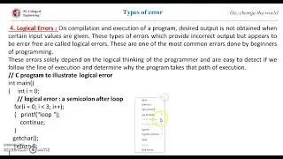 Errors and types of errors in C