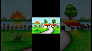 প্রাকৃতিক দৃশ্য আঁকা 🏡🌤️ #shorts #art #drawing #trending #foryou