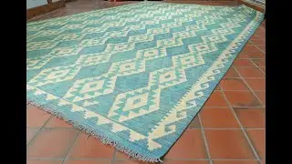 Handmade Afghan Kilim in bold geometric pattern and blue colourings - 309665