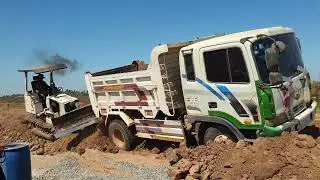 Dump truck stuck in deep mud & recovery by bulldozer [ EP.1277 ]