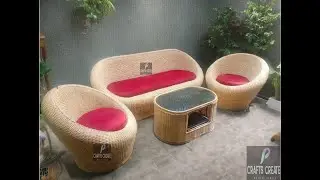 Malaysian Cane White colour Apple Sofa Set