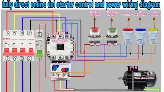 wiring diagram for a Direct On Line (DOL) starter, commonly used for three-phase motors