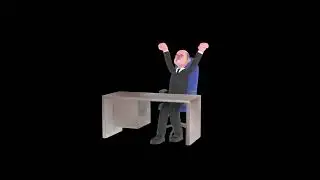 3D Cartoon Male Judge Character Turntable | Joyful Victory Celebration Sitting Pose