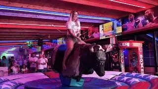 LOL! 😂 Stunning Girl's Mechanical Bull Ride Goes Wrong in Benidorm! September 2024