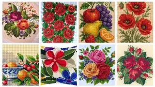 #1Most Amazing & elegant floral cross stitch designs/charsuti kurhai designs ideas