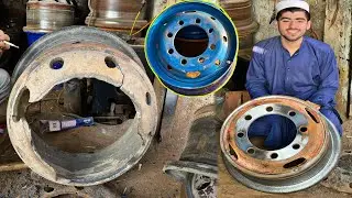Restoration of a Truck Rim plate / How to Replace Truck Tire Broken Rim | Rim Repairing in factory
